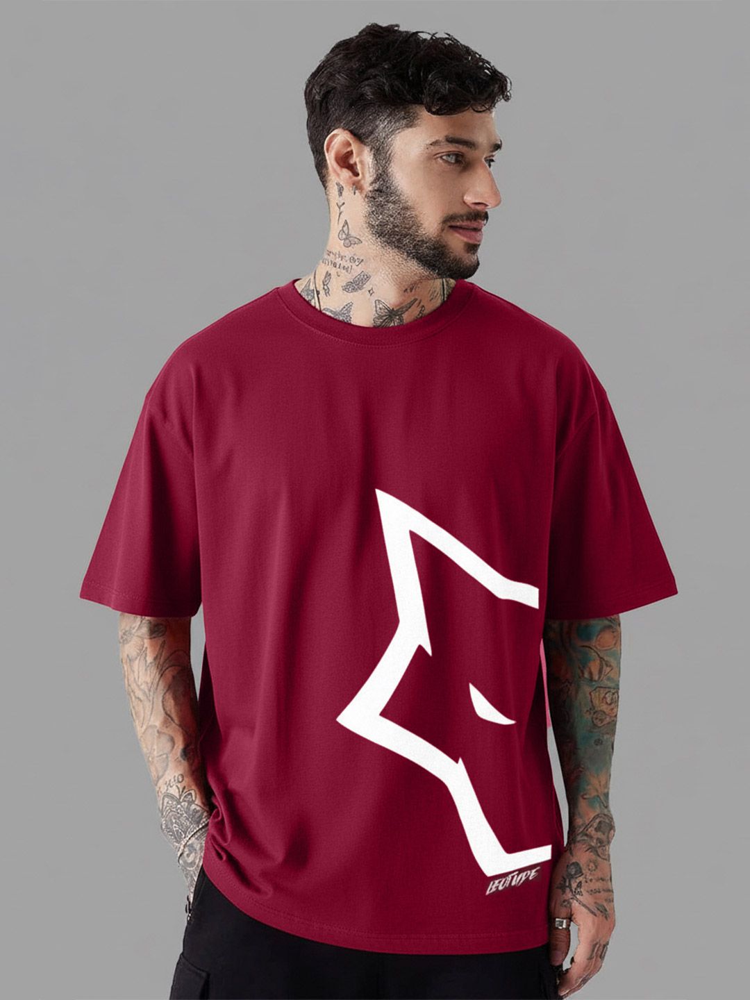 Leotude Men Graphic Printed Round Neck Cotton Oversized T-Shirt