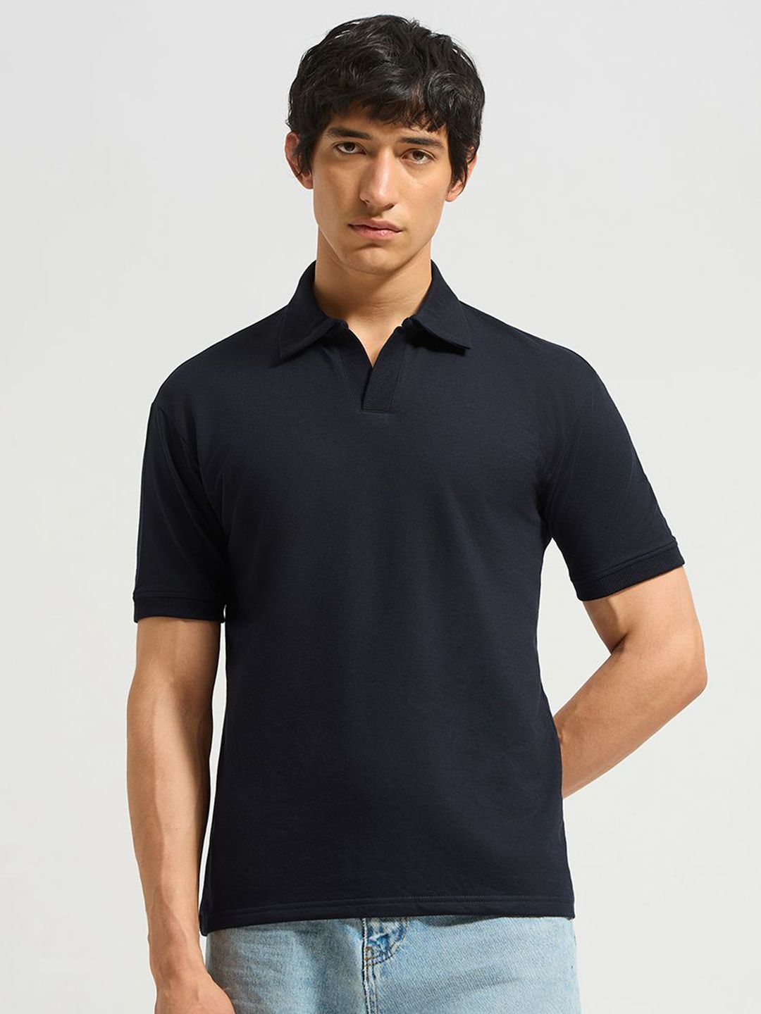 MISCHIEF MONKEY Solid Polo Collar Cotton T-shirt
