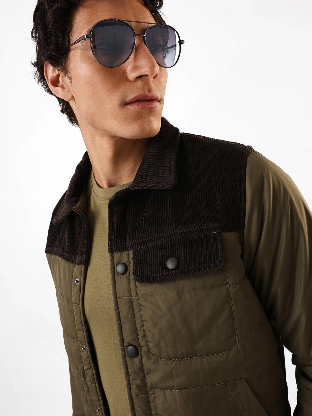 Dennis Lingo Men Colourblocked Spread Collar Full Sleeves Puffer Jacket