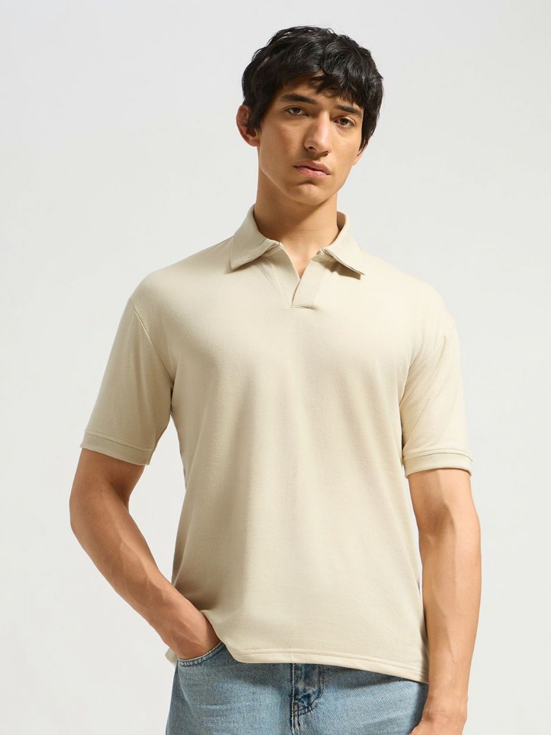 MISCHIEF MONKEY Solid Polo Collar Cotton T-shirt