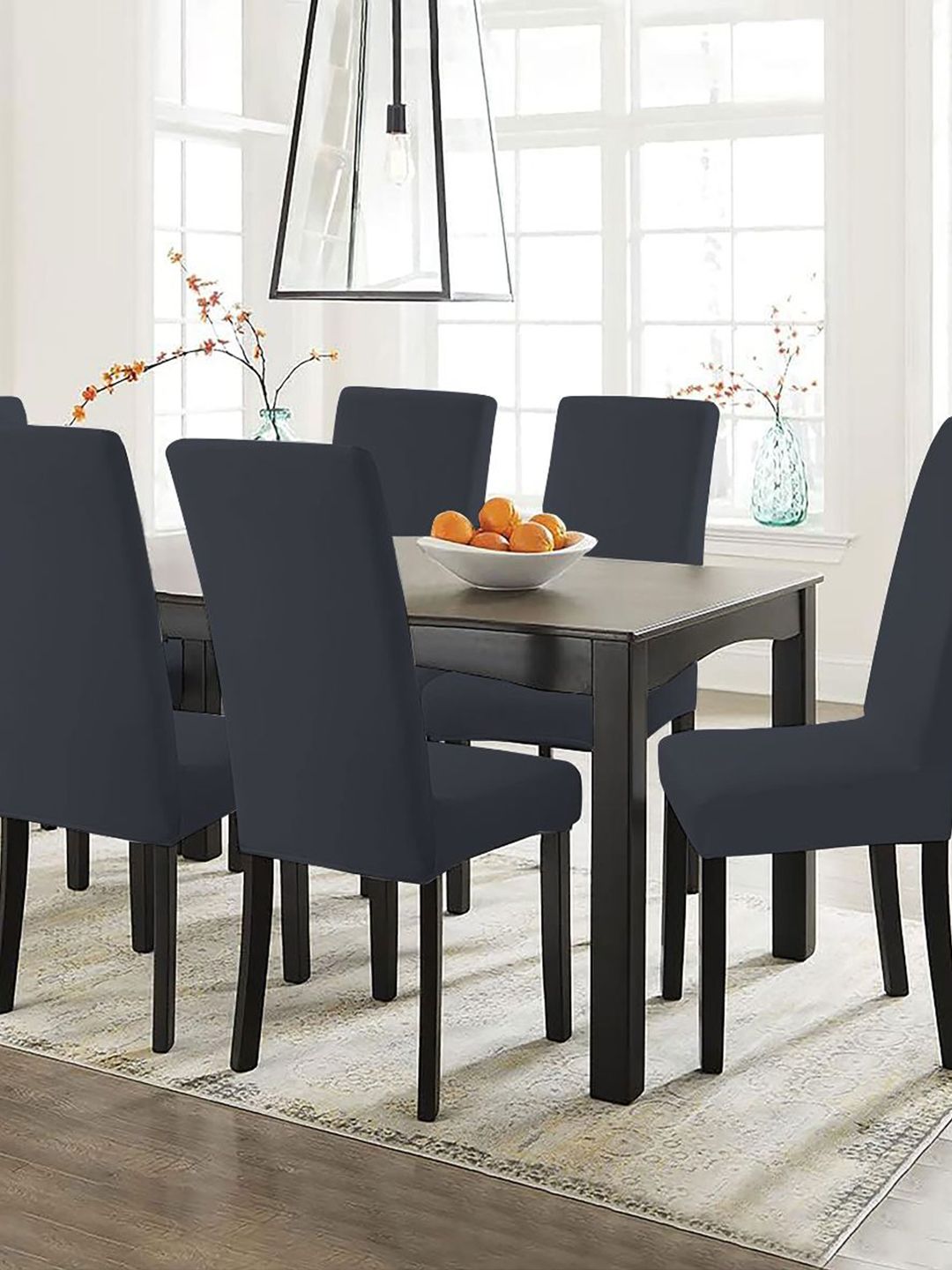 Lazi 200 GSM 6 Pieces Dark Grey  Elastic Stretchable Dining Chair Covers