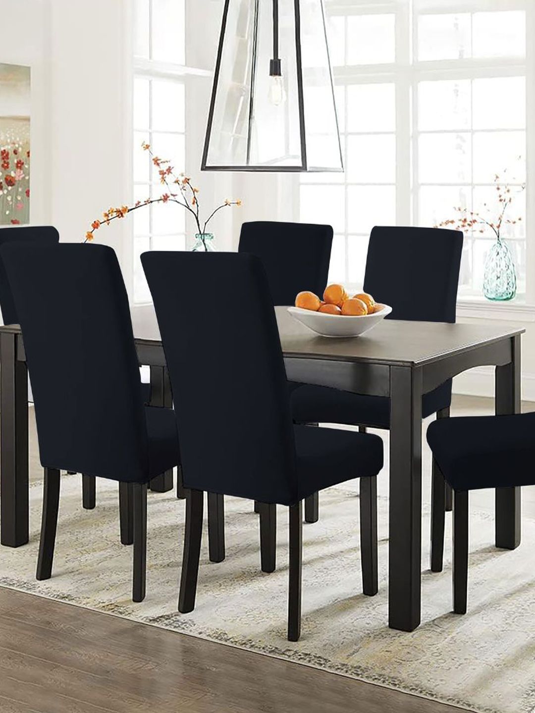 Lazi 200 GSM 6 Pieces Black  Elastic Stretchable Dining Chair Covers
