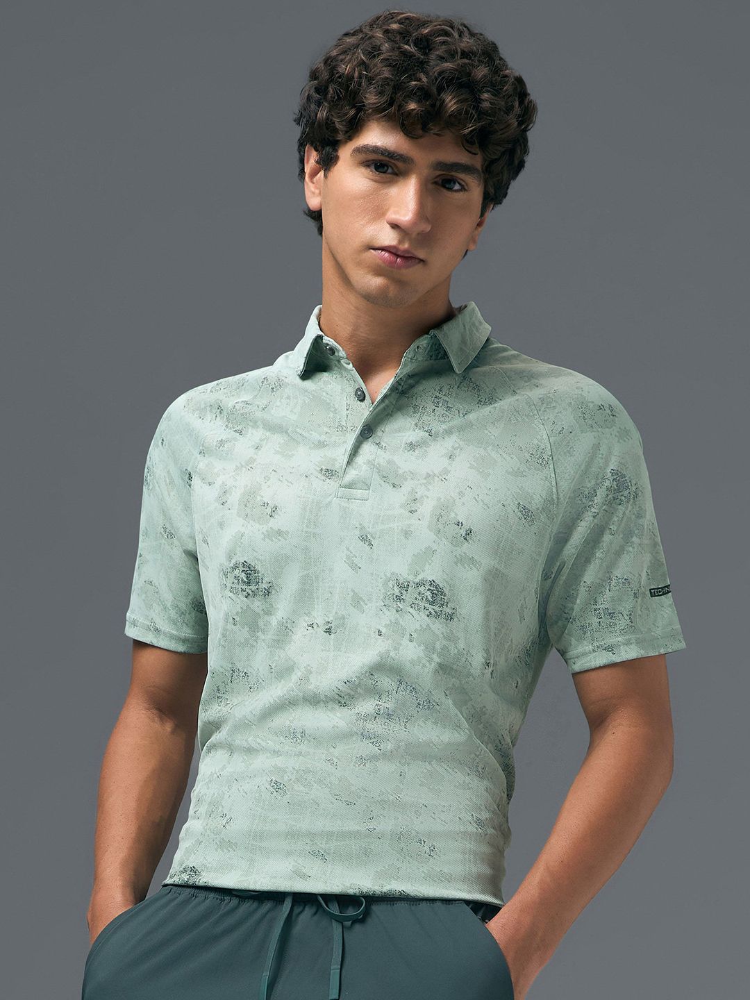Technosport Abstract Printed Polo Collar Anti Static Slim Fit T-Shirt