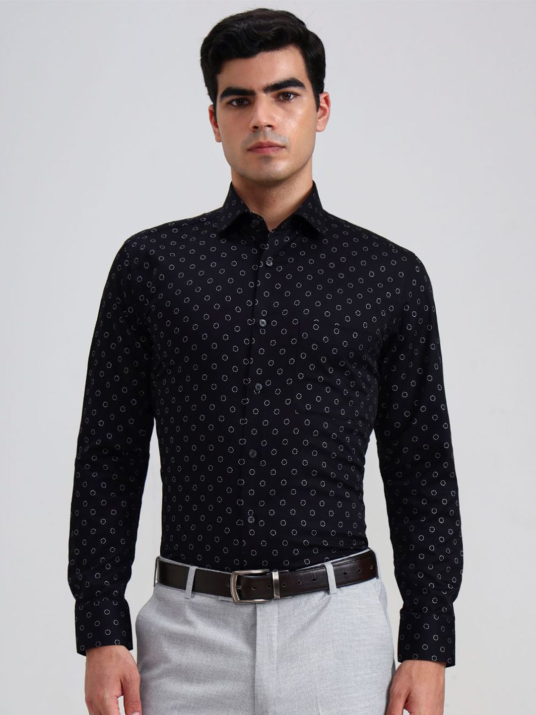 METAL Slim Fit Printed Spread Collar Pure Cotton Formal Shirt
