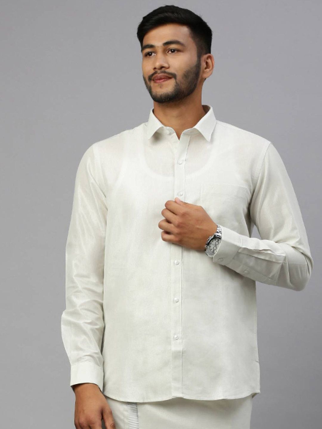 Ramraj Men Classic Spread Collar Solid Cotton Casual Shirt