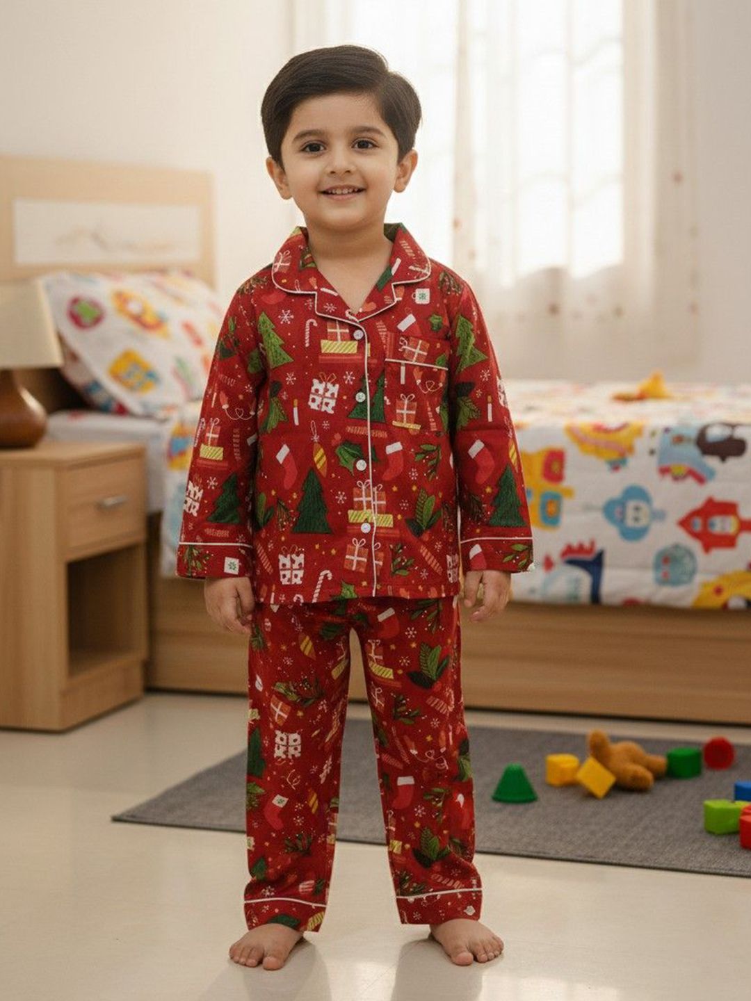 MASU LIVING Red Christmas Kids Nightsuit Set