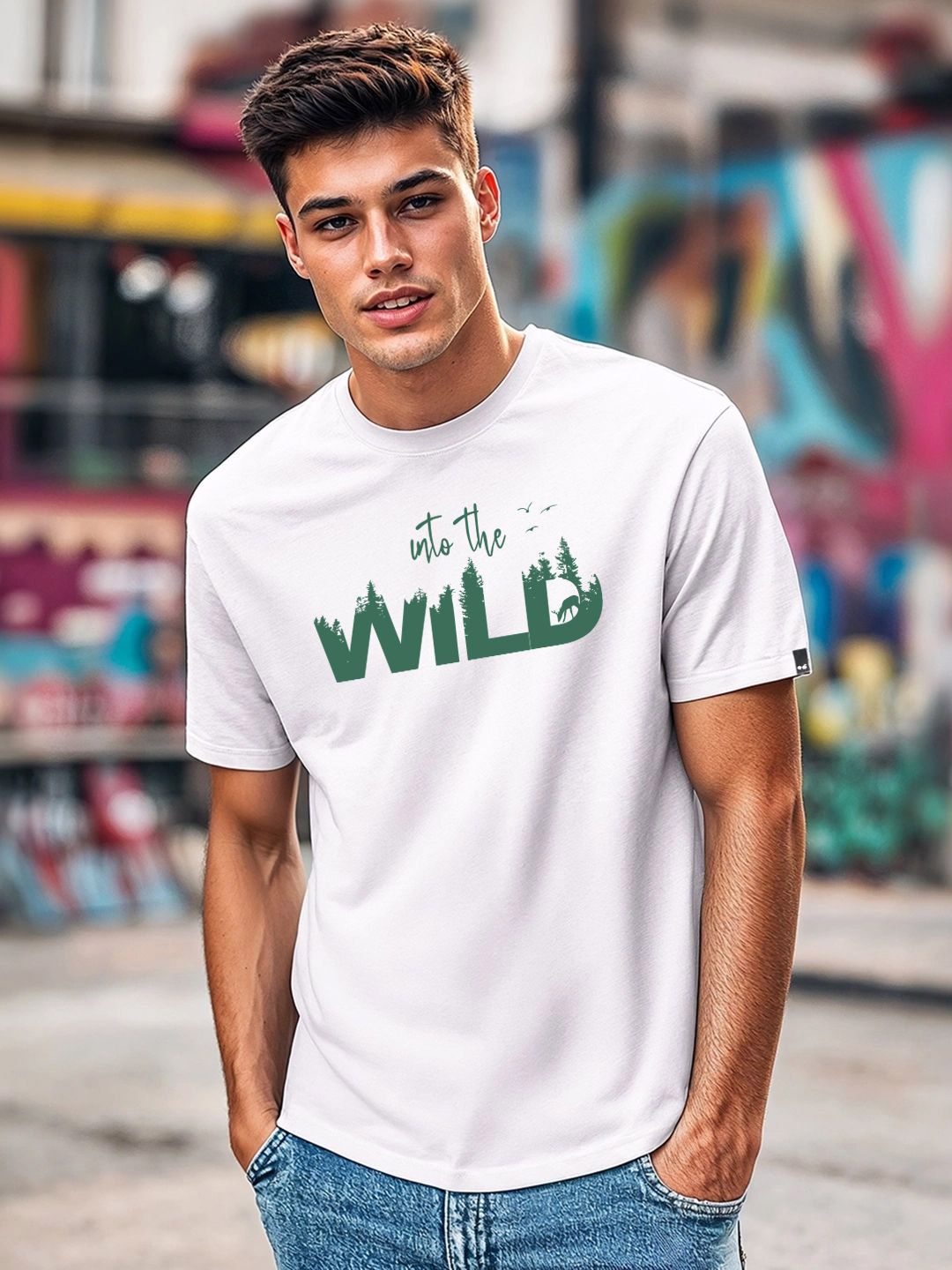 Bewakoof Men White Into The Wild Graphic Printed T-shirt