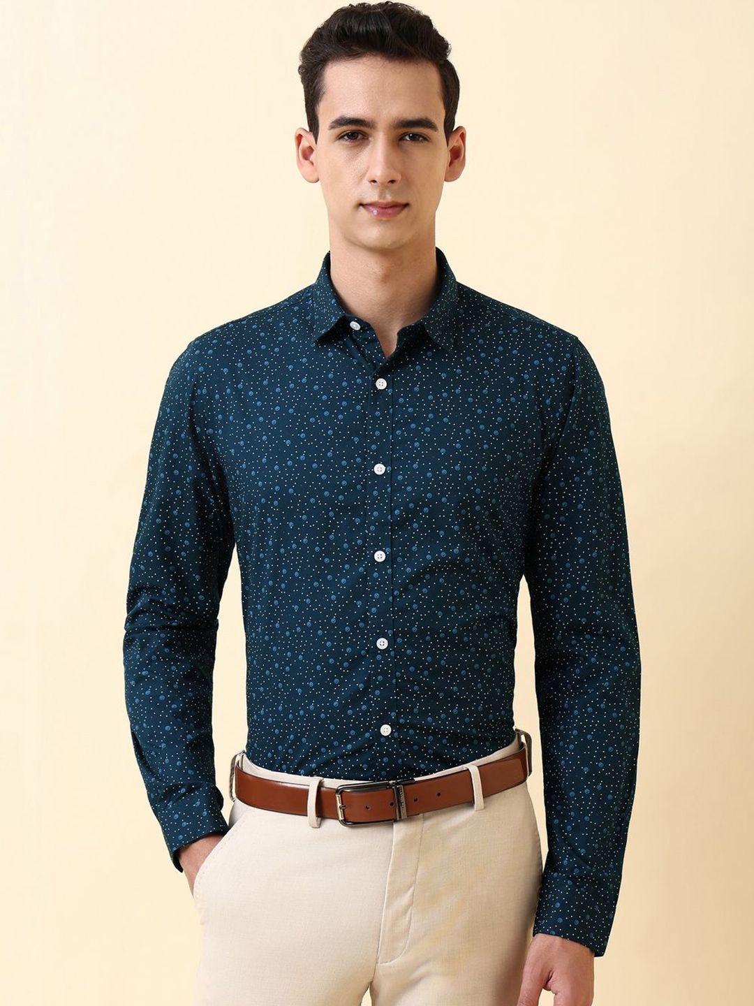 Allen Solly Slim Fit Micro Ditsy Printed Pure Cotton Formal Shirt