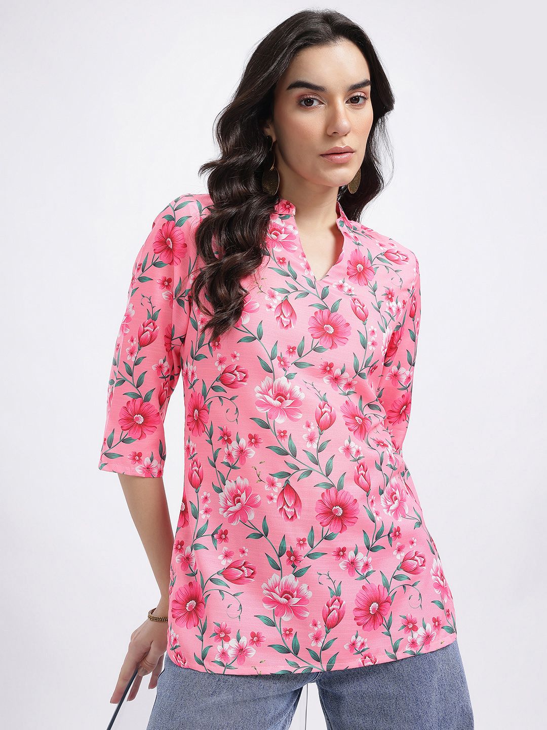 Anouk Rustic Floral Printed Mandarin Collar Straight Kurti