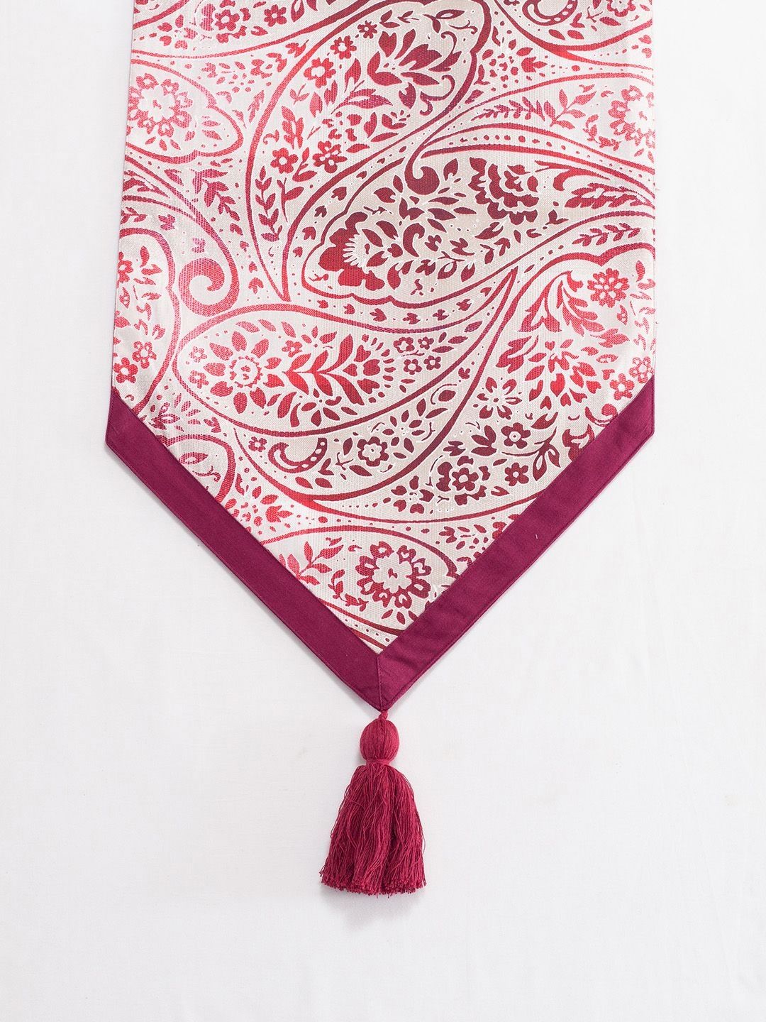 MASPAR Maroon & White Motifs Printed Pure Cotton Table Runner