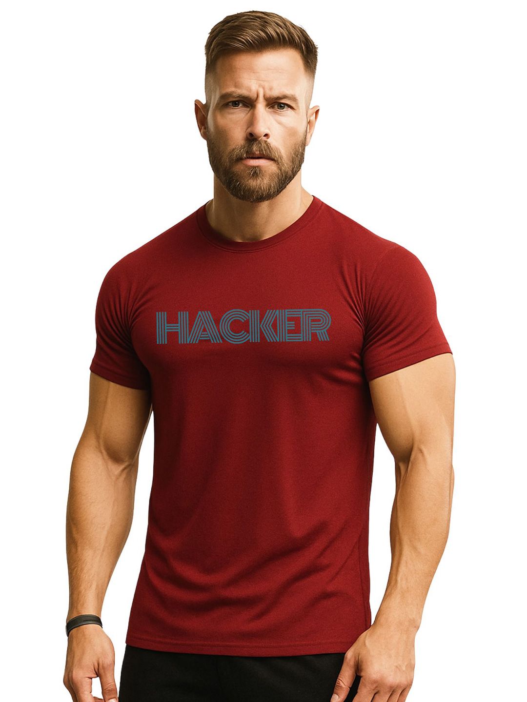 3Colors Men Moisture Wicking Typography Printed Round Neck T-shirt
