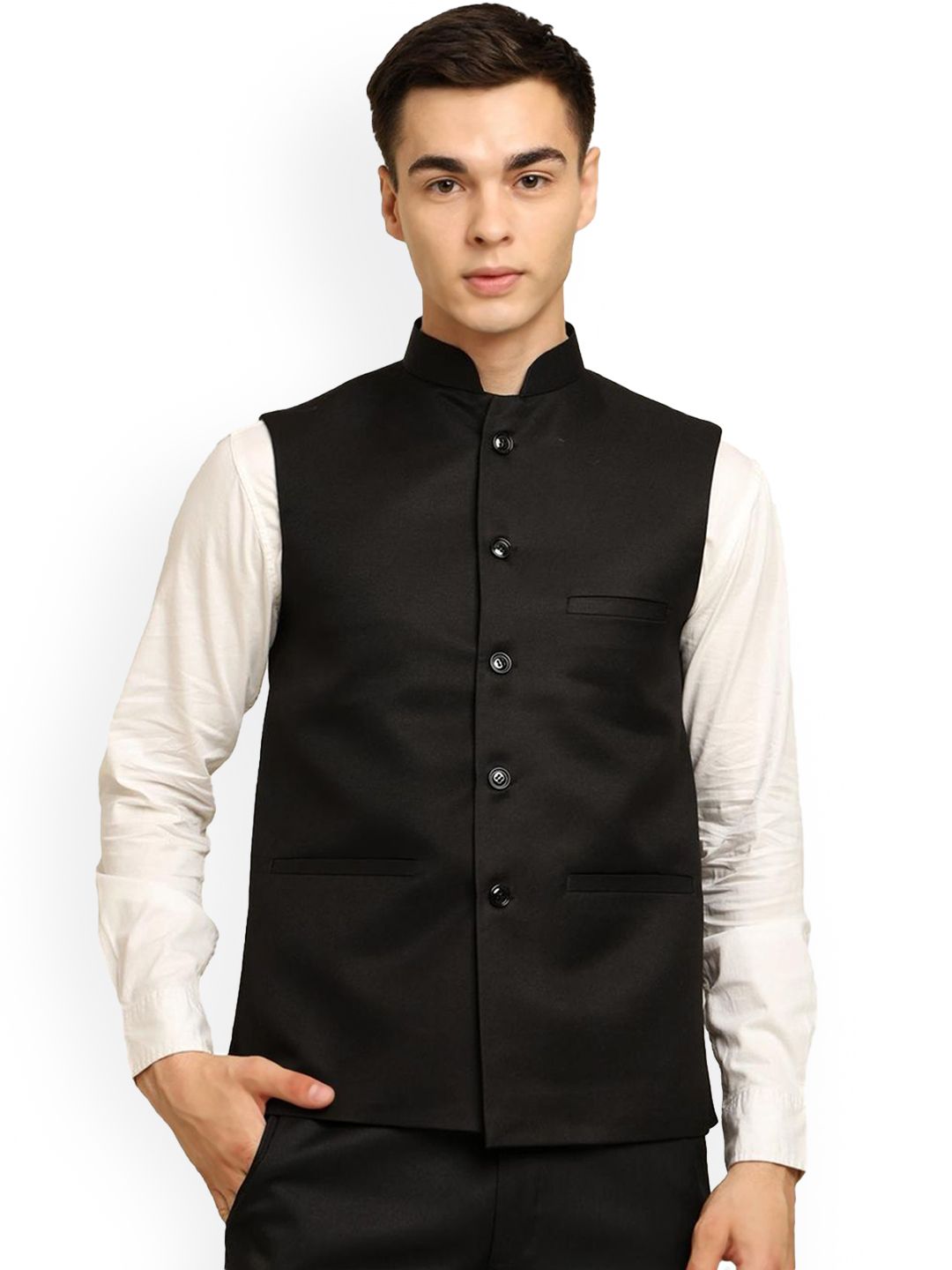 URBAN KANYA Solid Cotton Linen Nehru Jacket