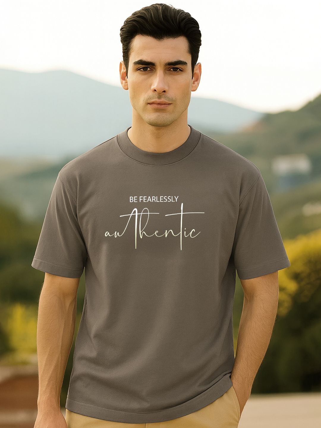 NOBERO Typography Printed Drop-Shoulder Sleeves Pure Cotton T-shirt