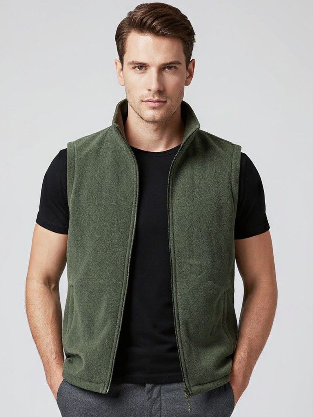 Mast & Harbour Men Mock Collar Solid Gilet Jacket