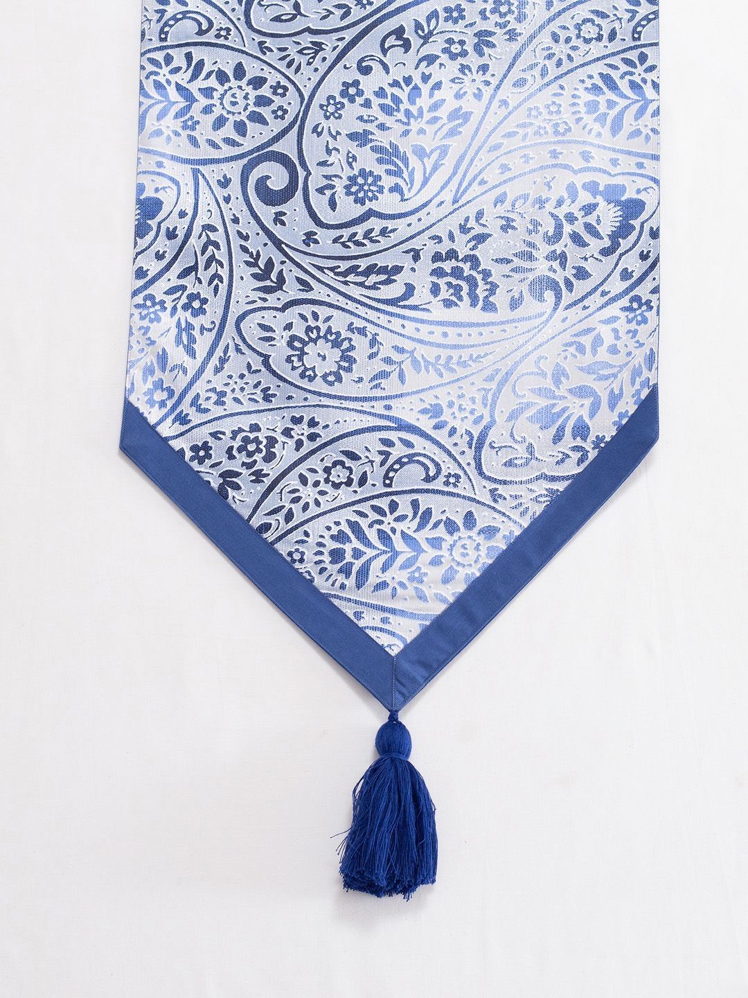 MASPAR Blue & White Motifs Printed Pure Cotton Table Runner
