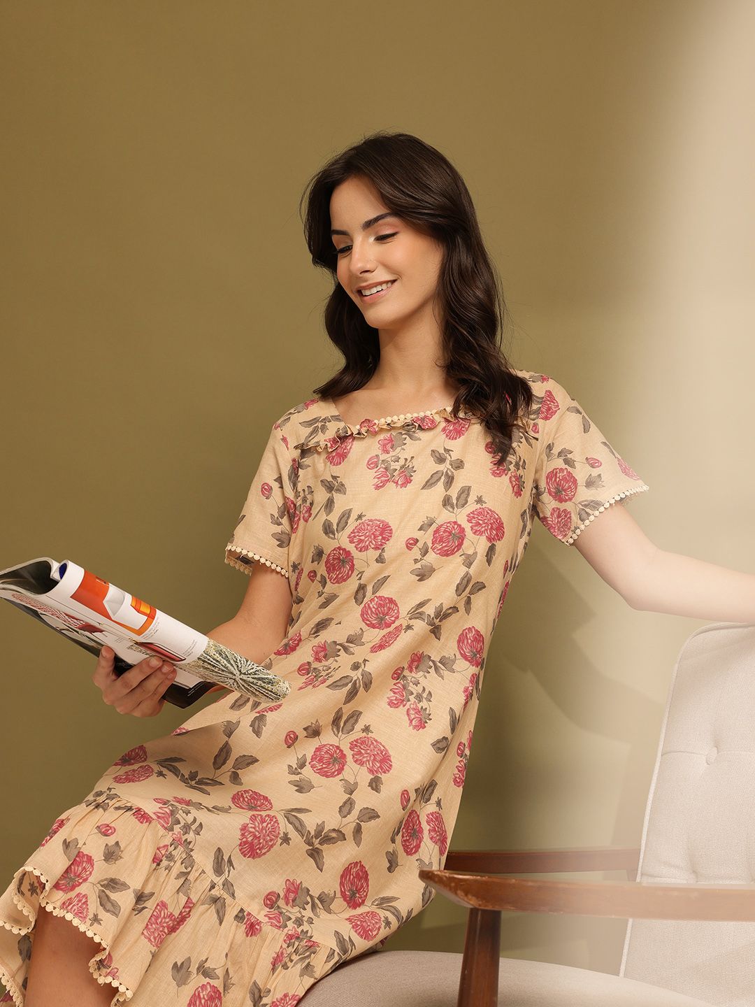 ETC ETC Floral Printed Pure Cotton Nightdress