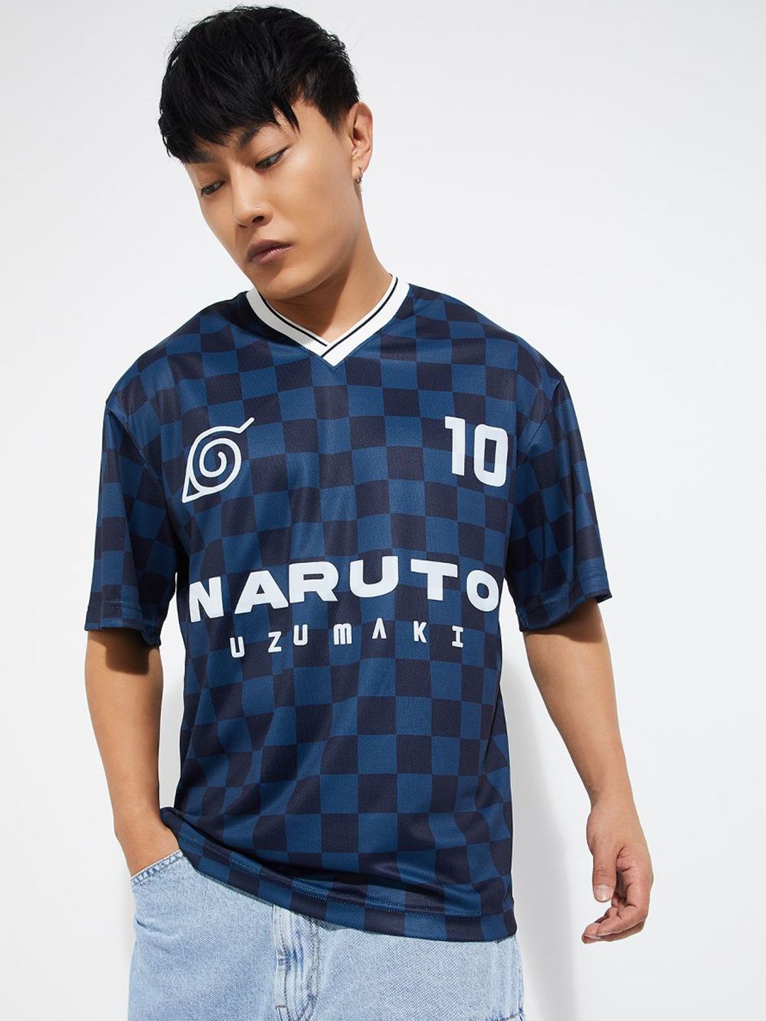 max Typography Printed V-Neck Drop-Shoulder Sleeves Oversized T-Shirt