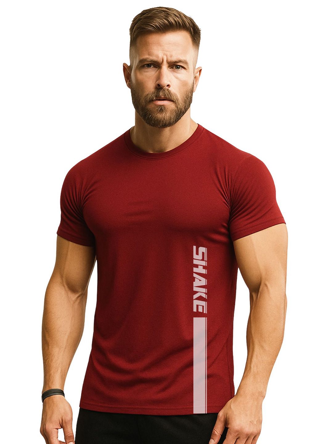 3Colors Men's Maroon Typography Muscle Fit T-shirt