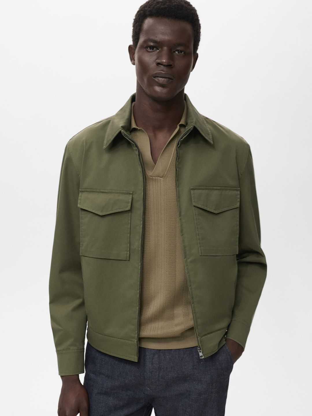 MANGO MAN Spread Collar Jacket With Pockets