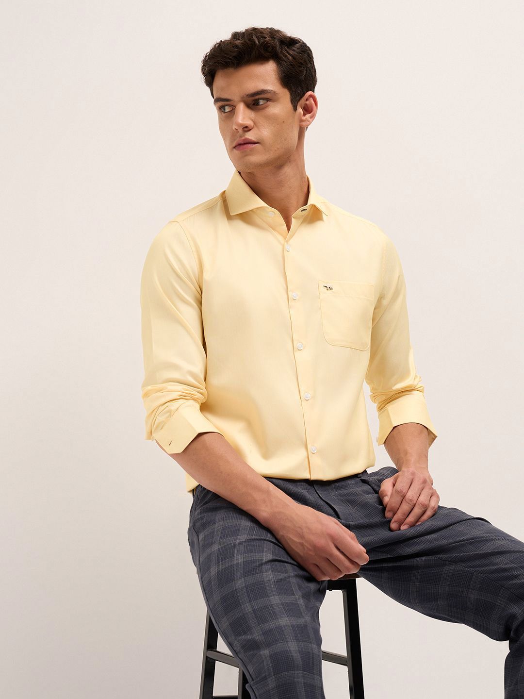 THE BEAR HOUSE Herringbone Woven Design Tailored Fit Formal Shirt