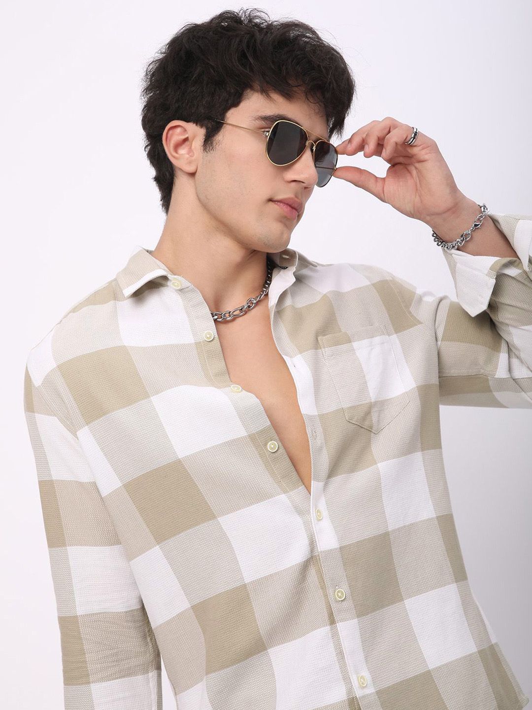 VASTRADO Premium Cotton Checked Long Sleeves Slim Fit Shirt