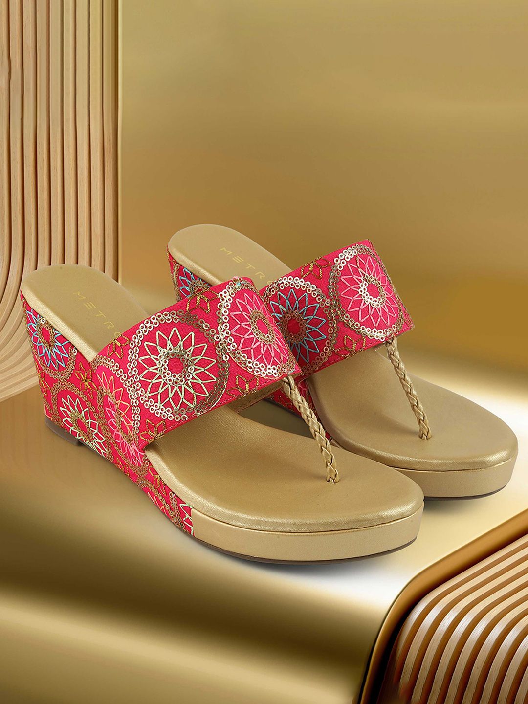 Metro Women Embellished Wedge Open Toe Heel Sandals