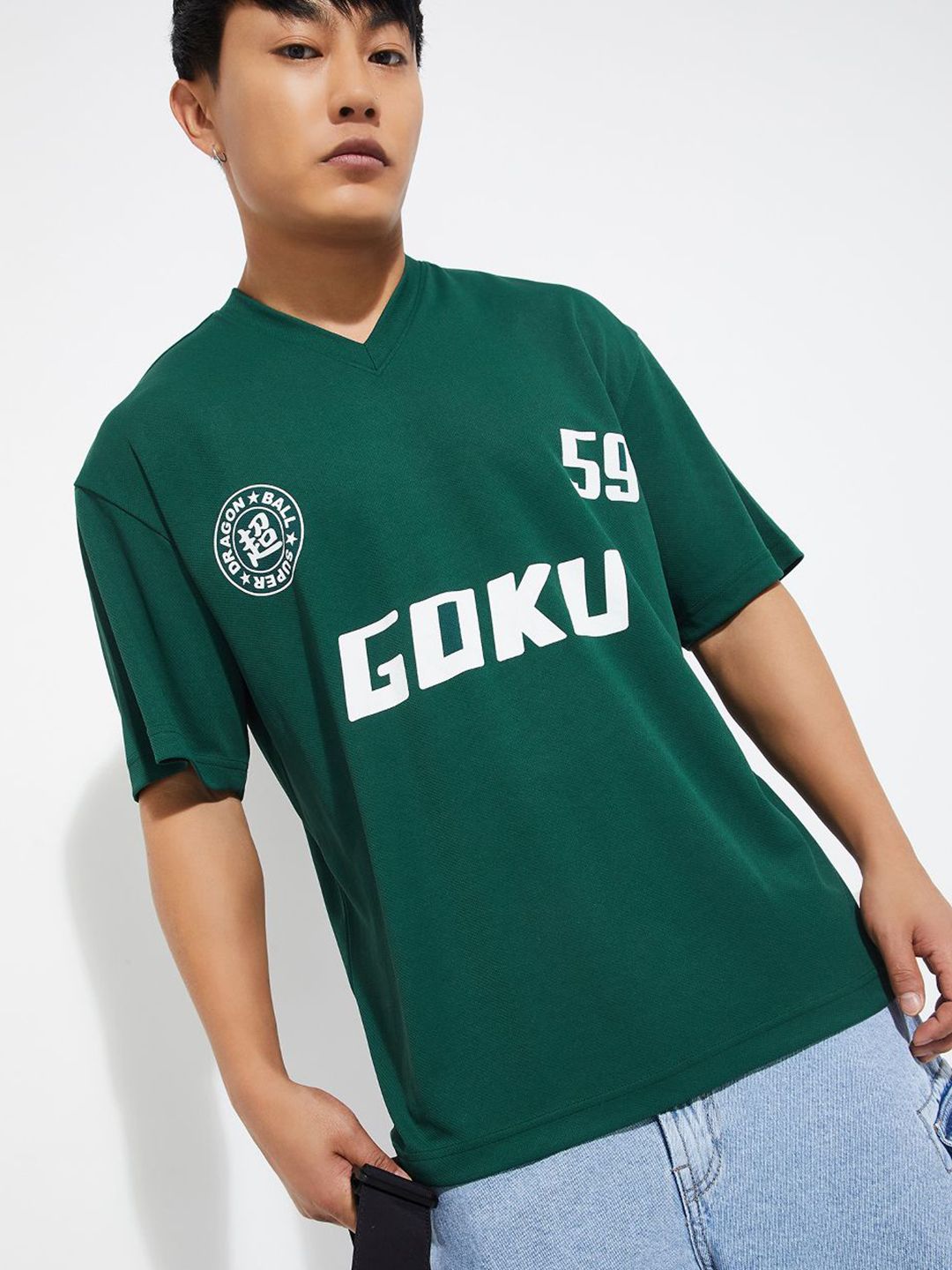 max Typography Printed V-Neck Drop-Shoulder Sleeves Oversized T-Shirt