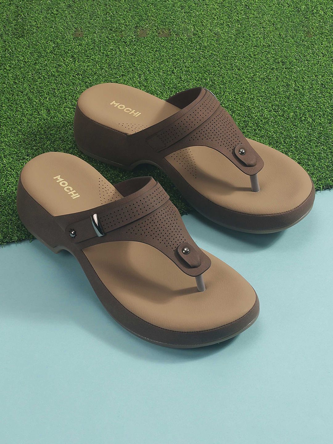 Mochi Mochi Women Colourblocked Platform Sandals with Laser Cuts
