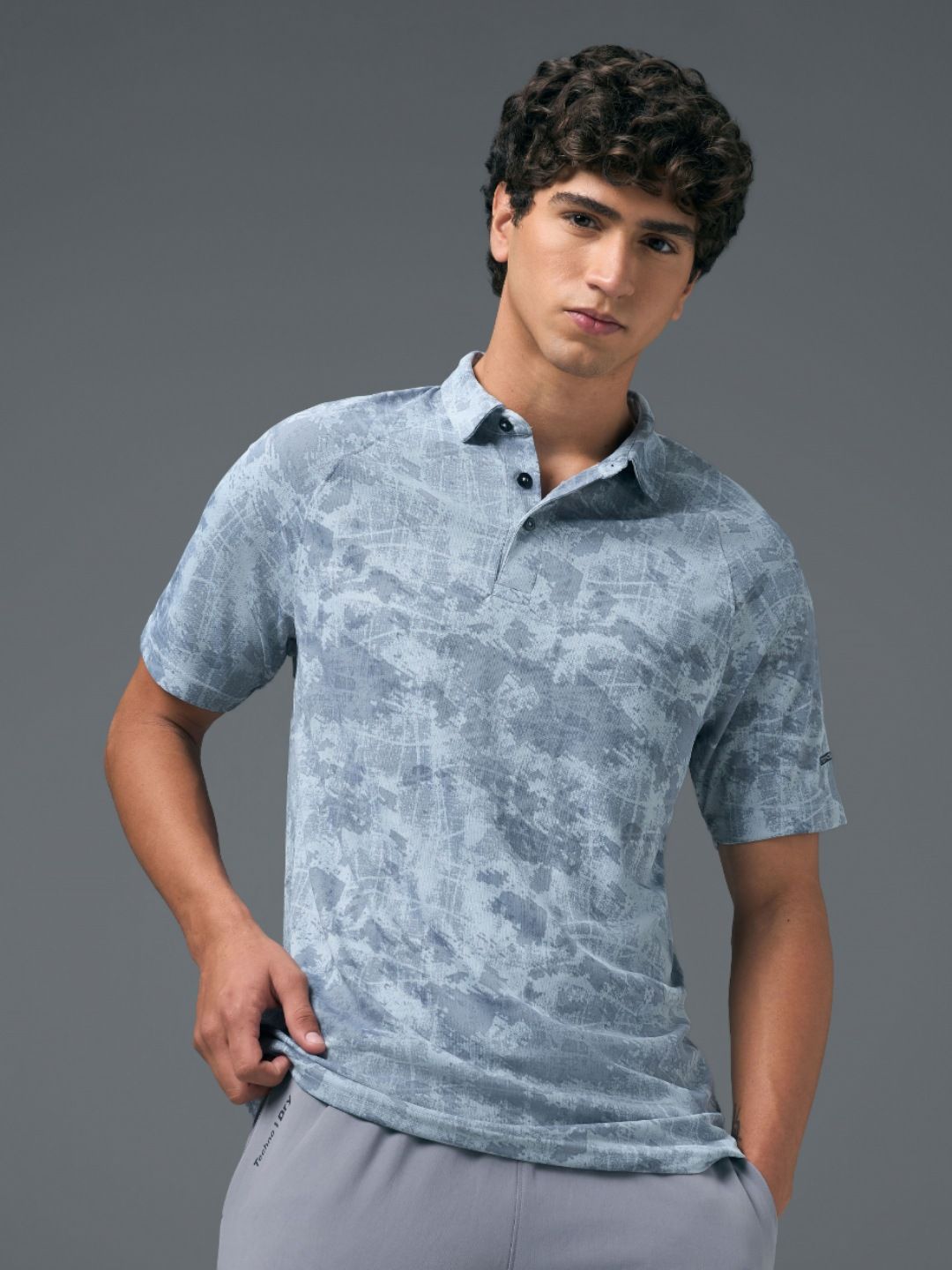 Technosport Men Anti Static Abstract Printed Polo Collar Slim Fit T-shirt