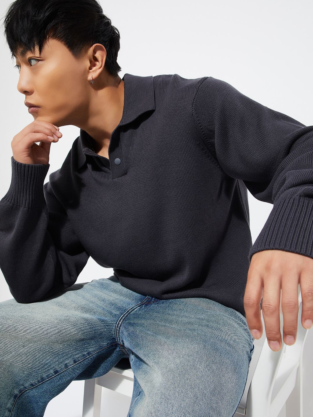 max Men Shirt Collar Long Sleeves Pullover