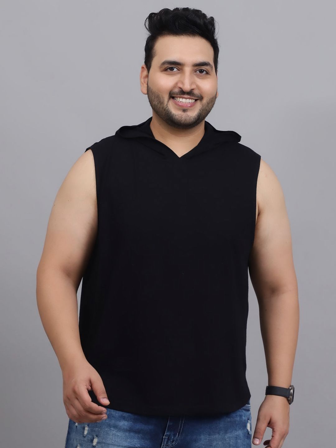 Rute Plus Size Sleeveless Hooded Cotton Regular Fit T-shirt