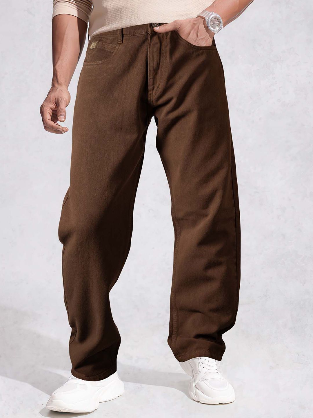 Jb Just BLACK Men Solid Mid-Rise No Fade Baggy Fit Non Stretchable Jeans