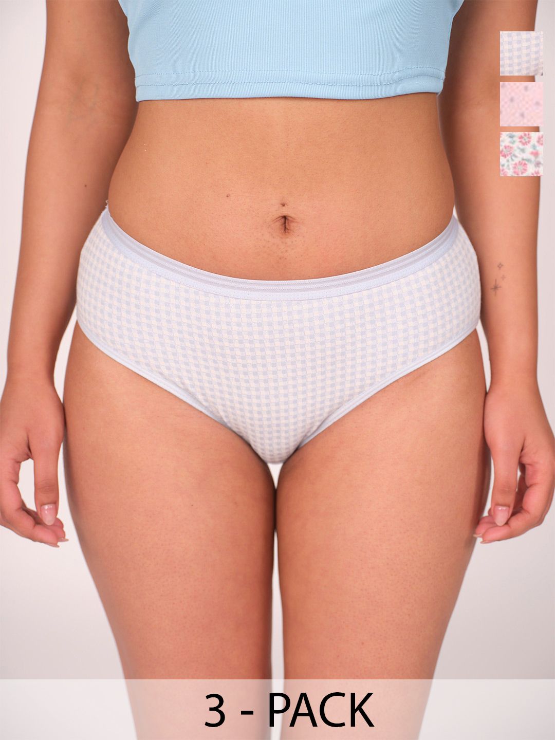Munns & Mars Pack of 3 Printed Mid-Rise Hipster Brief