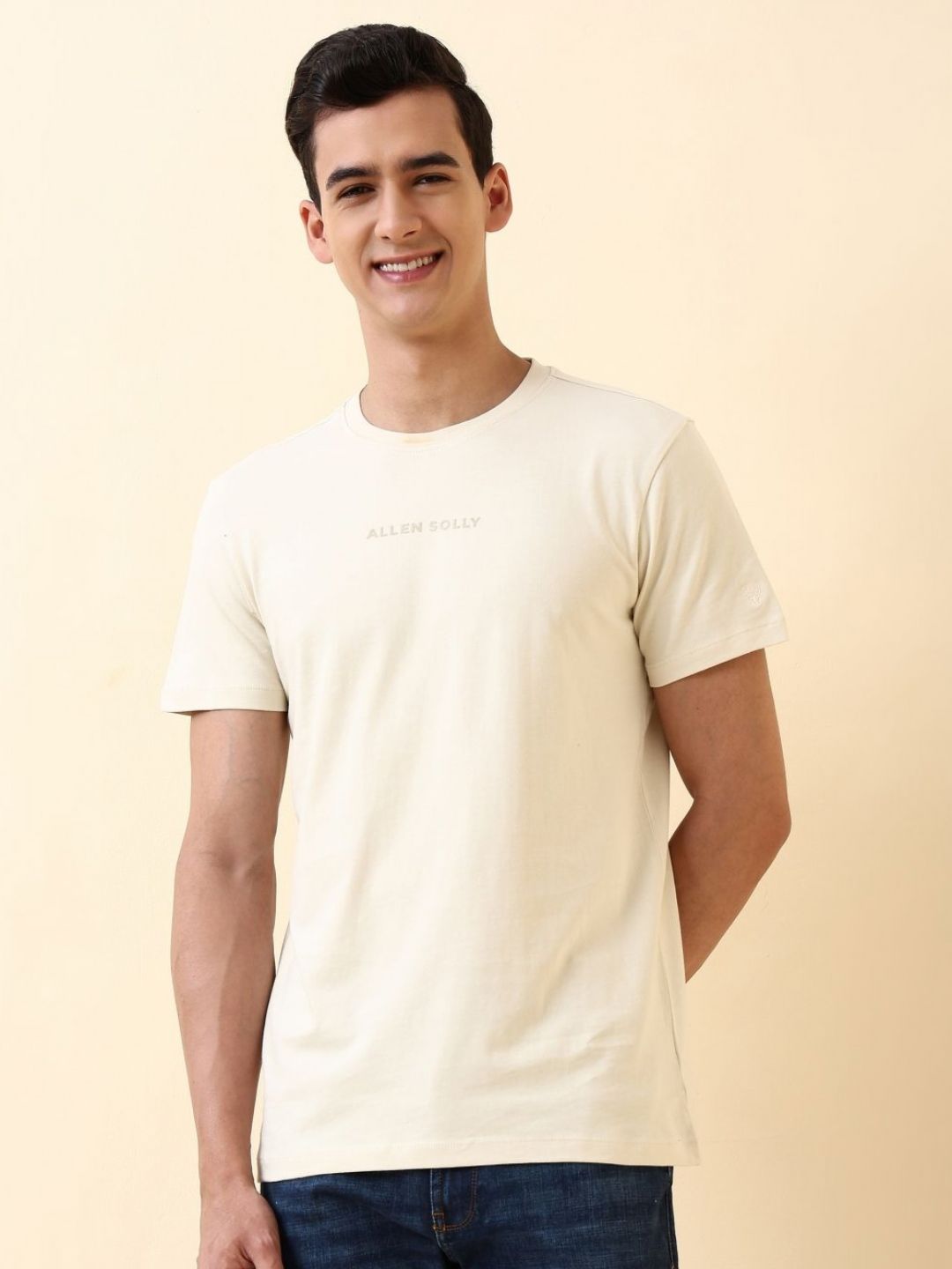 Allen Solly Brand Logo Printed Short Sleeves Pure Cotton Slim Fit T-shirt