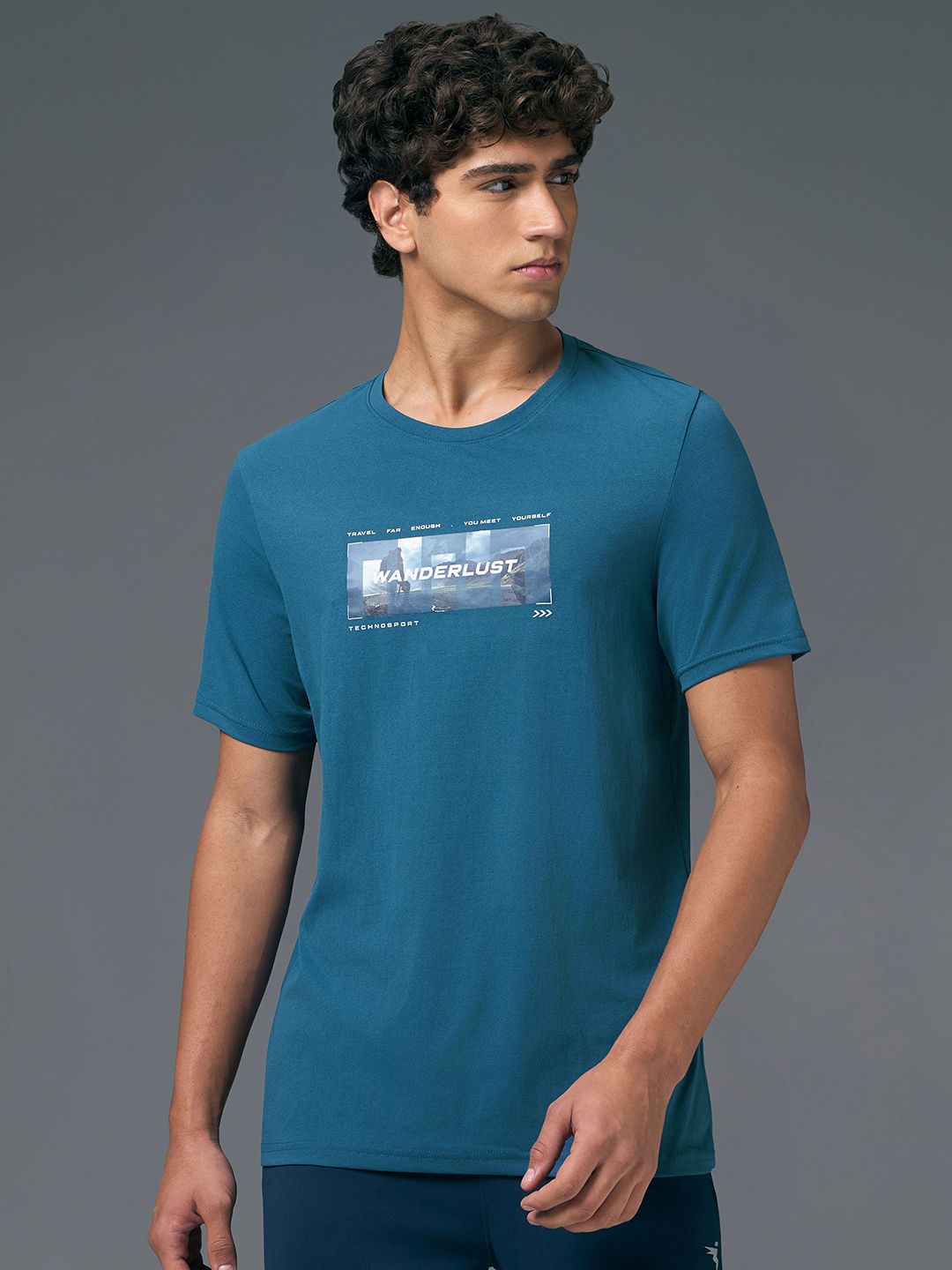Technosport Typography Printed Anti Static Slim Fit T-Shirt