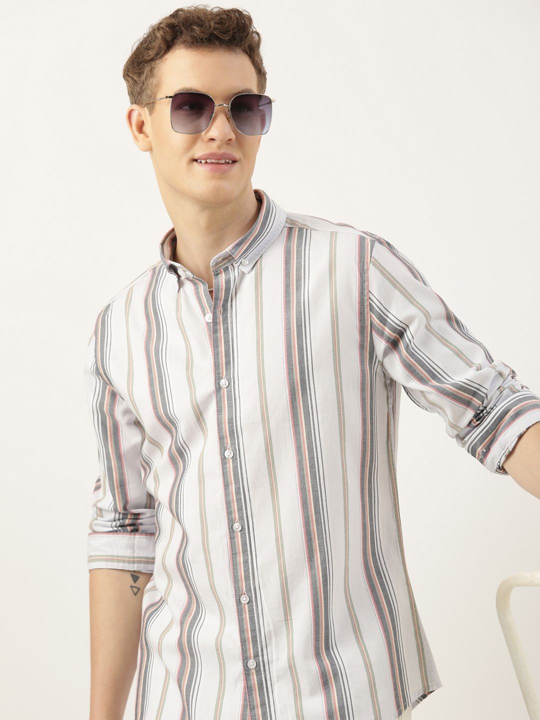 Mast & Harbour Standard Striped Spread Collar Pure Cotton Shirt