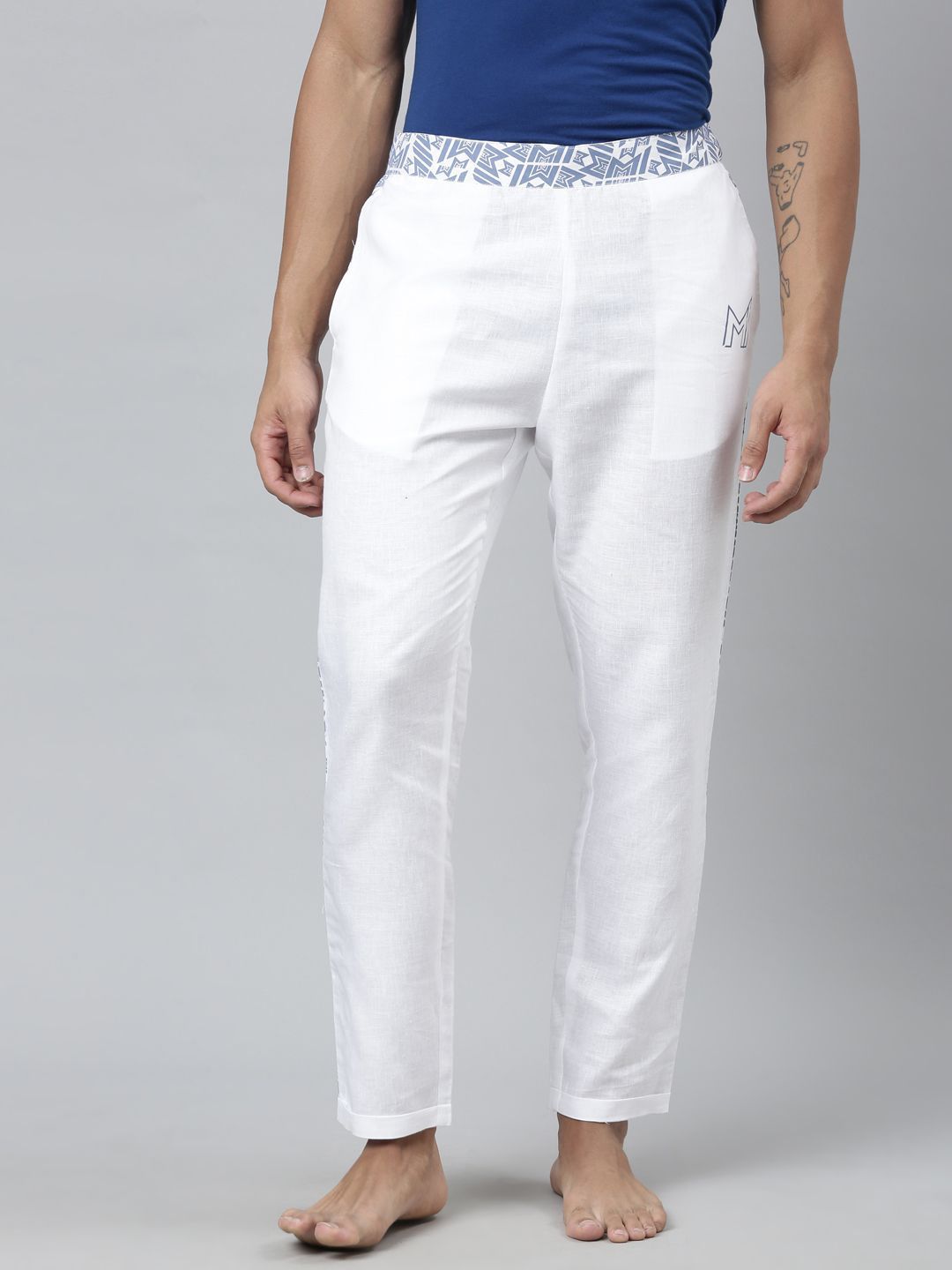 Ecentric Mumbai Indians Official Men White Hemp Lounge Pant