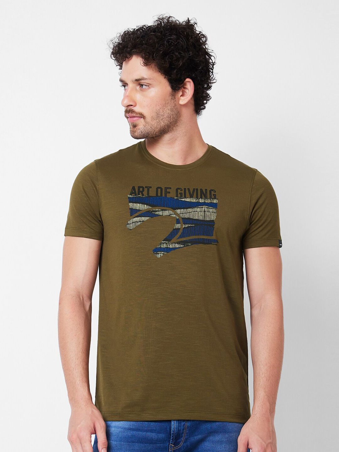 SPYKAR Round Neck Printed Cotton Slim Fit T-shirt
