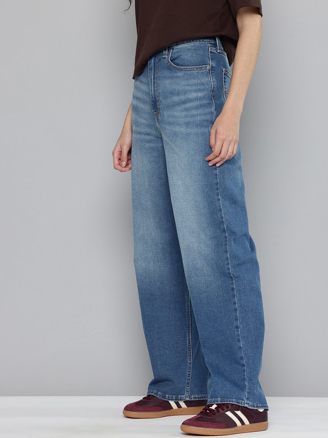 Med Indigo Loose Fit High Rise Jeans
