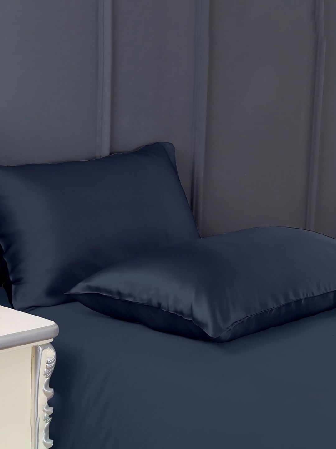 Enchant Home Enchant Home Navy Blue 2 Pieces Pure Silk Rectangle Pillow Covers