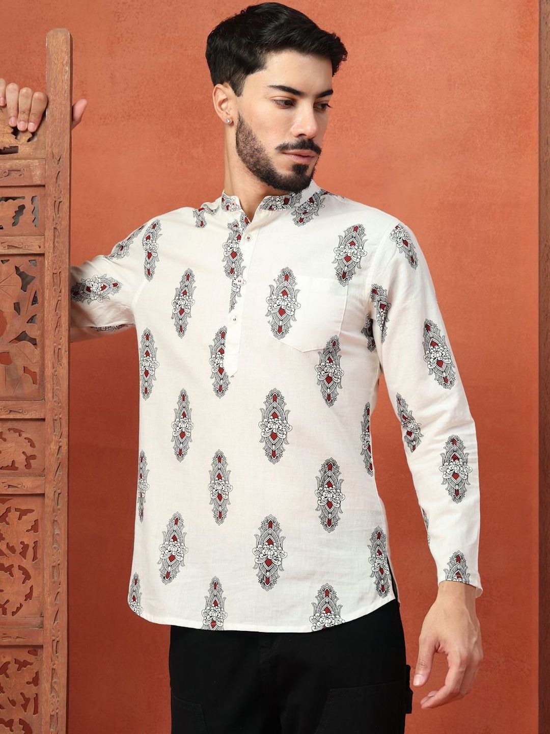 Sangria Men Floral Cotton Kurtas
