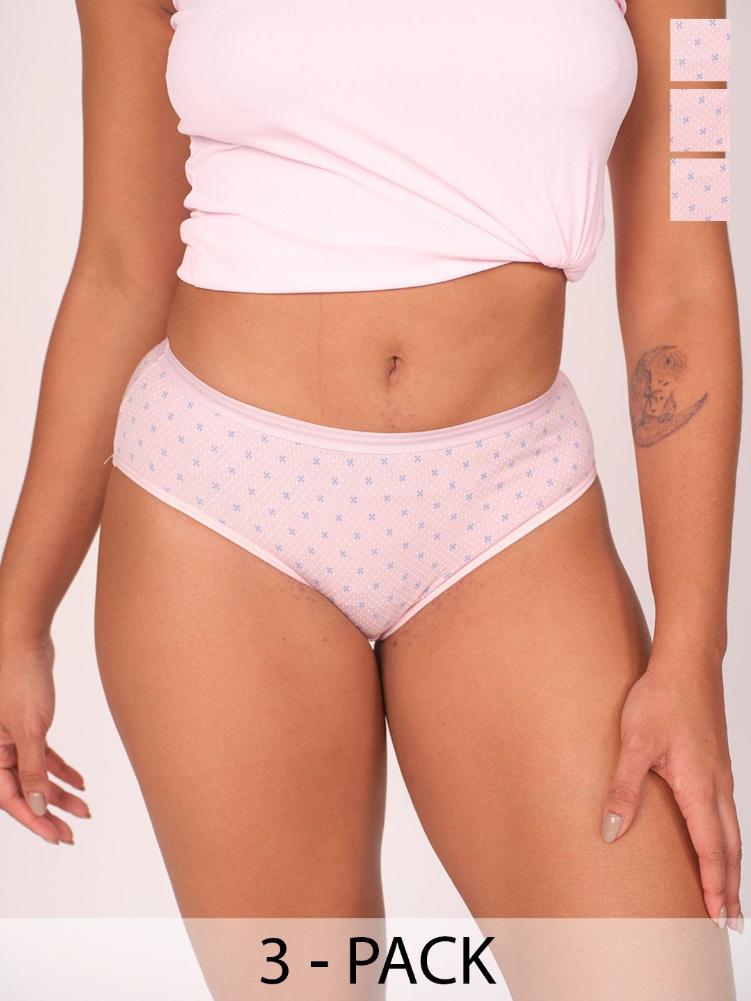 Munns & Mars Pack of 3 Women Printed Mid-Rise Hipster Brief