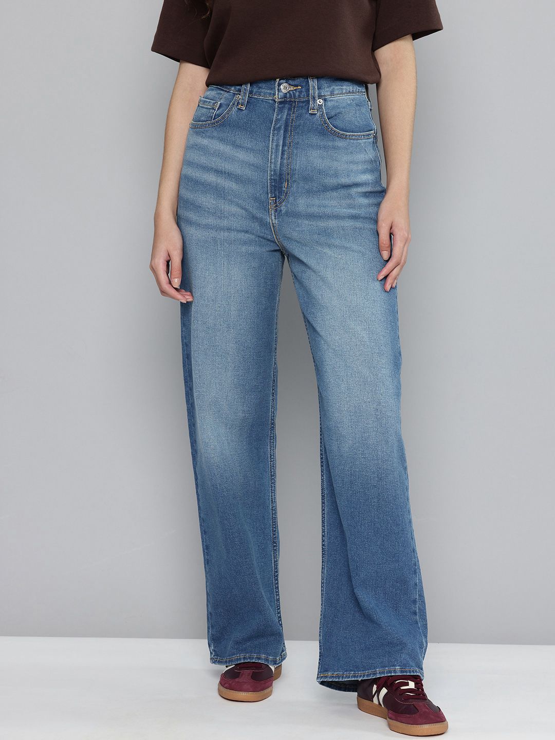 Med Indigo Loose Fit High Rise Jeans