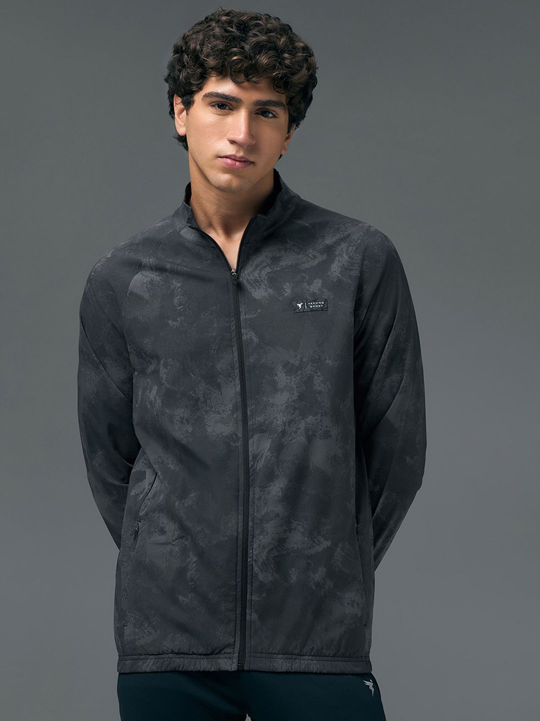 Technosport Men Mock Collar Camouflage Printed Lightweight Sporty Jacket