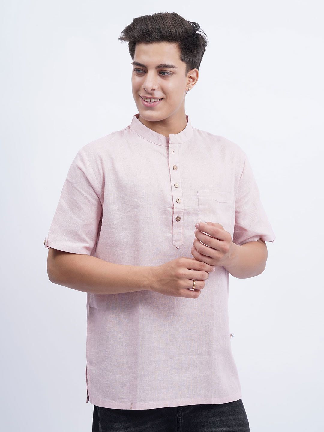 Cot'N Soft Men Mandarin Collar Short Sleeve Cotton Straight Kurta