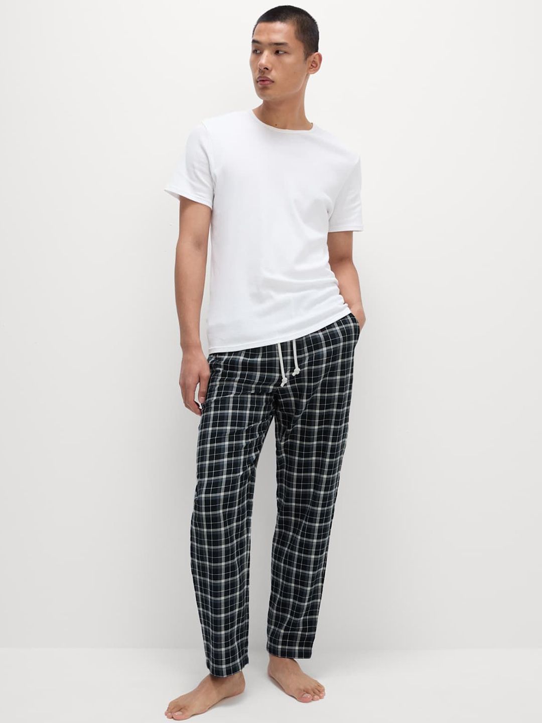 Marks & Spencer Men Checked Pure Cotton Mid-Rise Lounge Pants