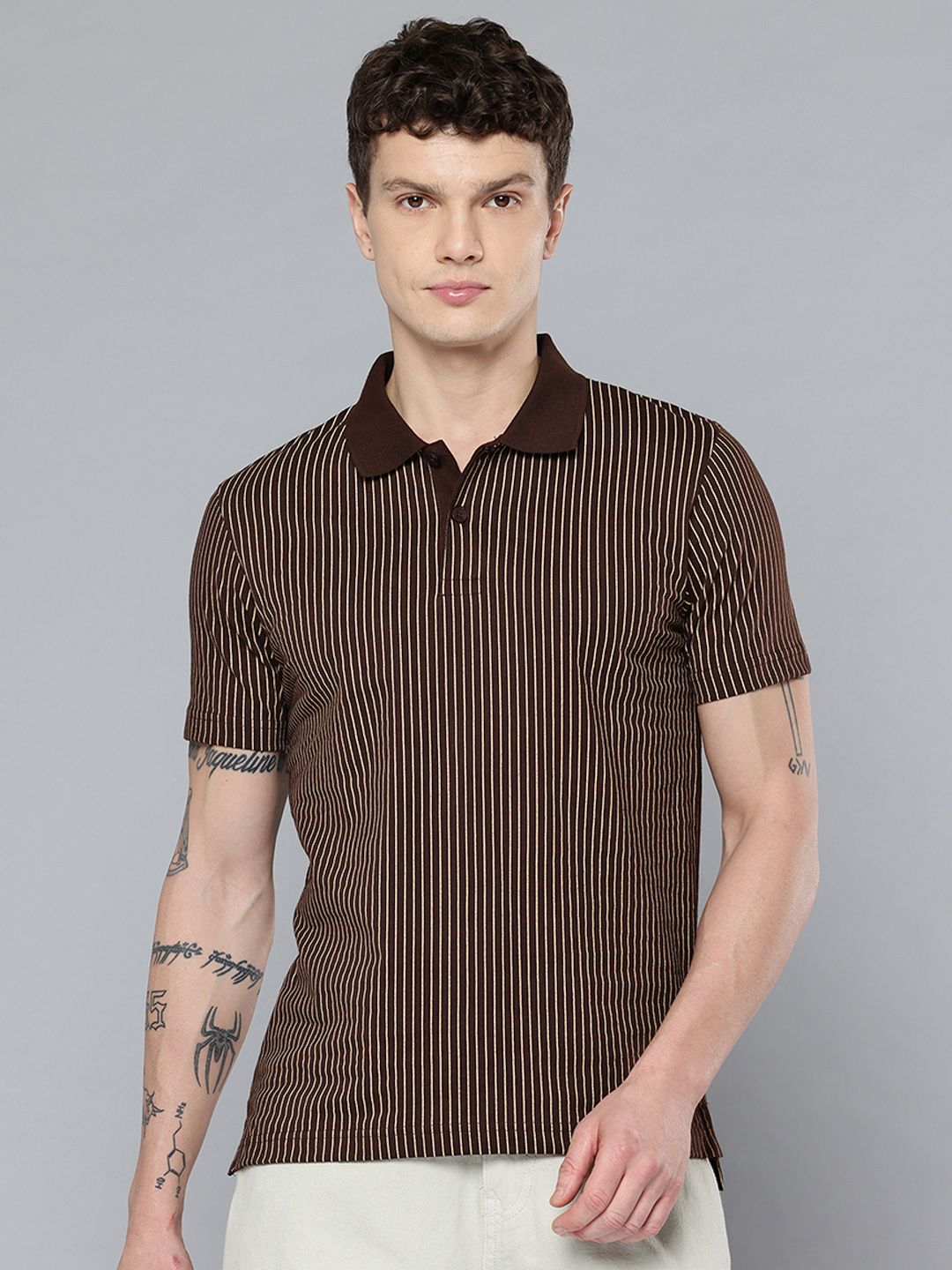 Flying Machine Flying Machine Men Striped Polo Collar T-shirt