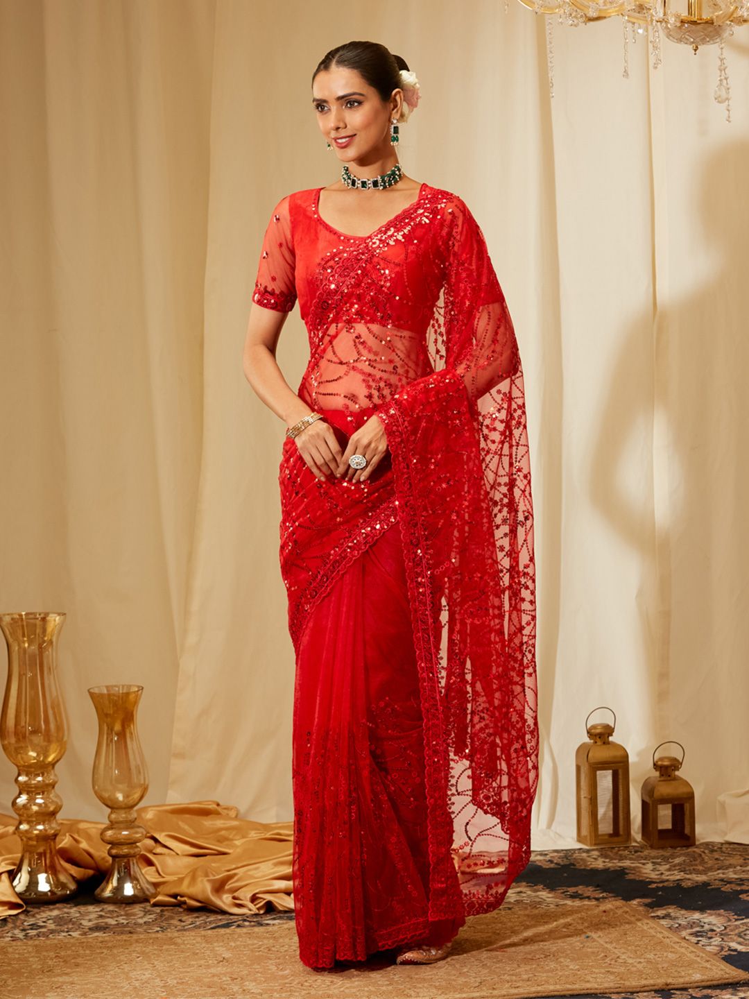 kasee Embellished Sequinned Net Heavy Work Saree