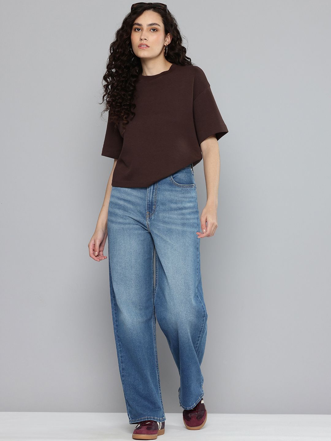 Med Indigo Loose Fit High Rise Jeans