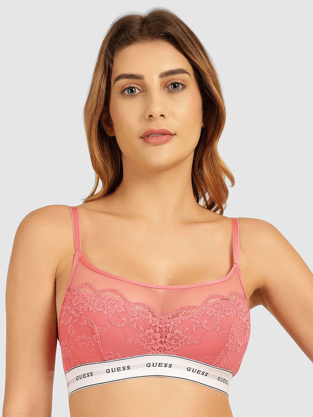GUESS Women Medium Coverage Underwired Side Shaper lace Bralette Bra